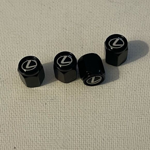 Lexus logo valve Stem caps in Black set of 4. NWT - Picture 3 of 4